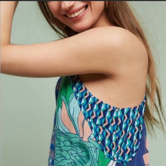 Anthropologie Maeve Laurel Silk Dress S blue green unique - Picture 6 of 9